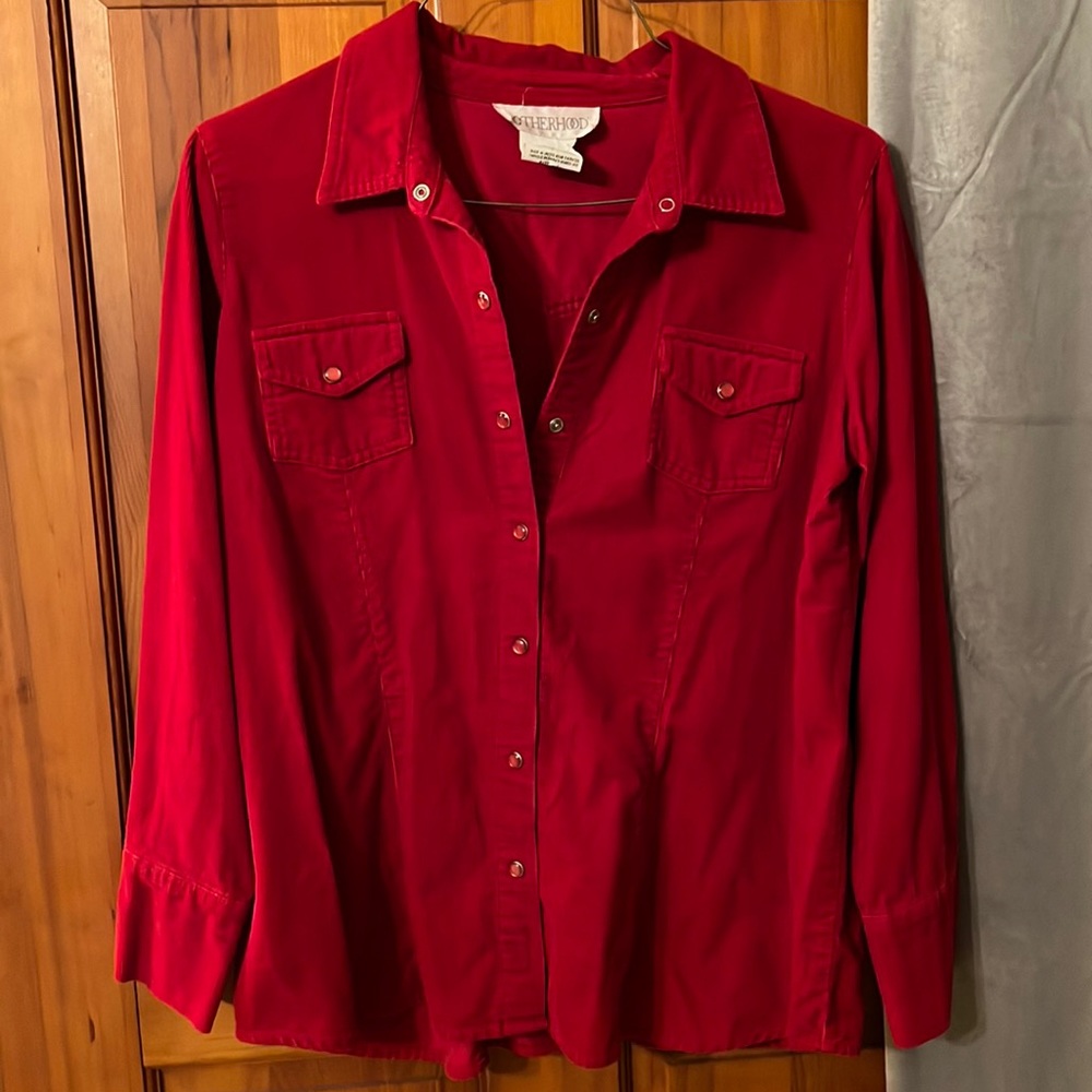 Motherhood red corduroy button down size large